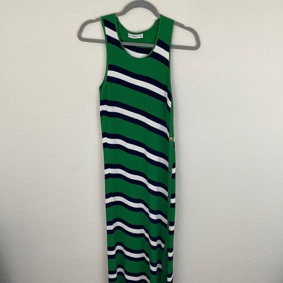 Zara Knit Full Length Striped Side Slit Dress size Small - Picture 3 of 7